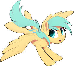 Size: 4300x3800 | Tagged: safe, artist:thebatfang, sunshower raindrops, pegasus, pony, g4, absurd resolution, background pony, eye clipping through hair, female, flying, mare, open mouth, open smile, simple background, smiling, solo, spread wings, transparent background, wings