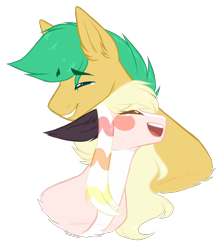 Size: 1602x1800 | Tagged: safe, artist:purplegrim40, oc, oc only, earth pony, pony, :d, blush sticker, blushing, bust, duo, earth pony oc, eyes closed, female, male, mare, nuzzling, oc x oc, open mouth, open smile, shipping, simple background, smiling, stallion, straight, transparent background