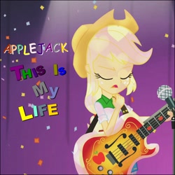 Size: 1084x1084 | Tagged: safe, applejack, human, equestria girls, g4, shake your tail, album, album cover, clothes, fefe dobson, party, shoes, singer, single, skirt, solo