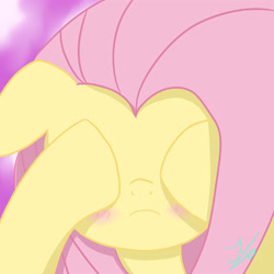 Size: 3000x3000 | Tagged: safe, artist:reinbou, fluttershy, pegasus, pony, g4, blushing, covering eyes, cute, floppy ears, high res, shy, shyabetes, simple background, solo