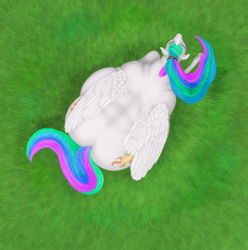 Size: 1300x1309 | Tagged: safe, artist:soobel, princess celestia, alicorn, pony, g4, both cutie marks, butt, chubbylestia, eyes closed, fat, female, from above, obese, plot, solo