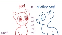Size: 1200x675 | Tagged: safe, artist:pony-berserker, oc, unnamed oc, pony, pony-berserker's twitter sketches, pony-berserker's twitter sketches (2022), c:, cute, eye contact, generic pony, looking at each other, looking at someone, meme, poni, shipping, simple background, smiling, text, white background