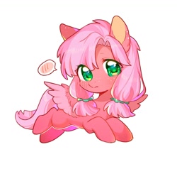 Size: 1304x1240 | Tagged: safe, artist:dreamsugar, oc, oc only, pegasus, pony, chibi, commission, eye clipping through hair, female, looking at you, mare, simple background, solo, speech bubble, spread wings, white background, wings