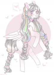 Size: 1280x1764 | Tagged: safe, artist:nikachyy, oc, oc only, pegasus, pony, abstract background, braid, collar, pegasus oc, pictogram, solo, wings
