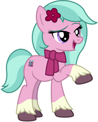 Size: 1024x1271 | Tagged: safe, artist:emeraldblast63, dahlia, earth pony, pony, g4, g5, clothes, coat markings, female, flower, flower in hair, g5 to g4, generation leap, mare, open mouth, scarf, simple background, socks (coat markings), solo, transparent background, unshorn fetlocks