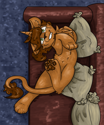 Size: 1541x1853 | Tagged: safe, alternate version, artist:hiddenfaithy, oc, oc only, oc:copper core, big cat, hybrid, lion, lion pony, pony, unicorn, commission, couch, hooves up, paw pads, paws, render