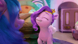 Size: 520x293 | Tagged: safe, screencap, izzy moonbow, pipp petals, g5, my little pony: make your mark, animated, duo, gif