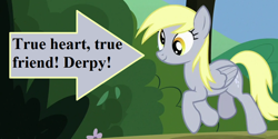 Size: 840x420 | Tagged: safe, edit, edited screencap, editor:korora, screencap, derpy hooves, g4, rock solid friendship, caption arrow, cropped, cute, derpabetes, lord of the rings, return of the king, text, tree