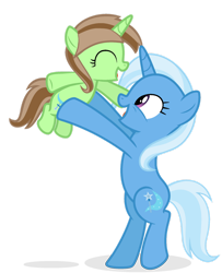 Size: 1280x1575 | Tagged: safe, artist:grapefruit-face, trixie, oc, oc:limey lulamoon, pony, unicorn, g4, bipedal, female, filly, foal, mare, mother and child, mother and daughter, offspring, parent:oc:grapefruit face, parent:trixie, parents:canon x oc, parents:grapexie, simple background, transparent background, vector