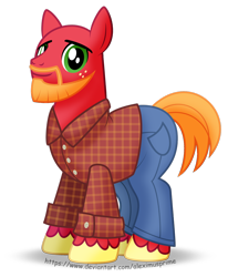 Size: 1920x2332 | Tagged: safe, artist:aleximusprime, big macintosh, earth pony, pony, g4, bald, beard, clothes, commission, denim, facial hair, flannel, flannel shirt, jeans, male, older, older big macintosh, pants, shaved, shaved head, shaved mane, simple background, solo, stallion, transparent background