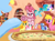 Size: 2732x2048 | Tagged: safe, artist:phutashi, edit, edited screencap, screencap, apple bloom, carrot top, cherry berry, golden harvest, minuette, pinkie pie, princess celestia, rainbow dash, scootaloo, spring melody, sprinkle medley, sweetie belle, twinkleshine, alicorn, earth pony, pegasus, pony, unicorn, g4, atg 2022, cutie mark crusaders, female, filly, foal, food, golden oaks library, heart, high res, hoof heart, leaping, live tucker reaction, mare, meme, newbie artist training grounds, pineapple, pizza, underhoof