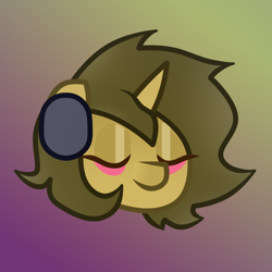 Size: 2460x2460 | Tagged: safe, anonymous artist, oc, oc only, oc:sagiri himoto, pony, unicorn, pony town, base used, blushing, brown coat, brown mane, bust, eyes closed, green mane, headphones, high res, horn, portrait, smiling, solo, unicorn oc