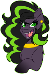 Size: 702x1033 | Tagged: safe, artist:thehaywaiianhorse, oc, oc:bitches brew, bat pony, g4, ear piercing, earring, fangs, jewelry, necklace, piercing, simple background, sparkly eyes, transparent background, wingding eyes