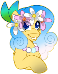 Size: 771x991 | Tagged: safe, artist:thehaywaiianhorse, oc, earth pony, pony, g4, blue eyes, dirty hooves, feather in hair, flower, flower in hair, jewelry, lei, necklace, pearl necklace, simple background, sparkly eyes, transparent background, wavy mane, wingding eyes