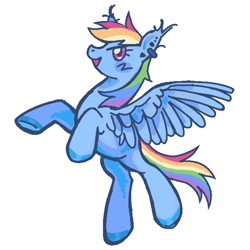Size: 619x619 | Tagged: safe, artist:queenrosedust, rainbow dash, pegasus, pony, g4, alternate design, ear piercing, female, flying, mare, piercing, redesign, simple background, solo, white background