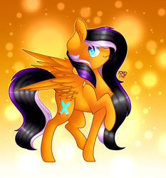 Size: 1400x1500 | Tagged: safe, artist:prettyshinegp, oc, oc only, oc:sunrise, pegasus, pony, abstract background, ear fluff, female, mare, pegasus oc, signature, smiling, solo, wings