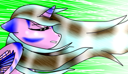 Size: 883x512 | Tagged: safe, artist:kat-the-true-kitkat, oc, oc only, oc:ciel, alicorn, pony, abstract background, alicorn oc, bust, eyes closed, horn, solo, wings