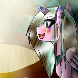 Size: 512x512 | Tagged: safe, artist:kat-the-true-kitkat, oc, oc only, oc:ciel, alicorn, pony, abstract background, alicorn oc, female, horn, mare, peytral, solo, wings