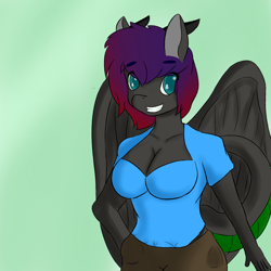 Size: 2000x2000 | Tagged: safe, artist:quickcast, oc, oc only, dragon, anthro, breasts, cleavage, dragon oc, dragoness, female, grin, non-pony oc, smiling, solo