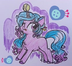 Size: 2938x2694 | Tagged: safe, artist:c.a.m.e.l.l.i.a, izzy moonbow, pony, unicorn, g5, my little pony: a new generation, high res, one eye closed, solo, tongue out, traditional art, wink