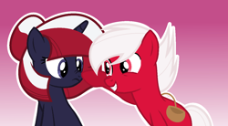 Size: 1244x688 | Tagged: safe, artist:swirlyscalesisweird, pony, base used, boop, colt, duo, female, filly, gradient background, male, nation ponies, poland, ponified, thailand