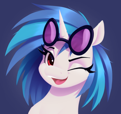 Size: 3198x3011 | Tagged: safe, artist:aquaticvibes, dj pon-3, vinyl scratch, pony, unicorn, g4, female, glasses, high res, lineless, looking at you, mare, one eye closed, open mouth, open smile, smiling, smiling at you, solo, wink, winking at you, wrong eye color