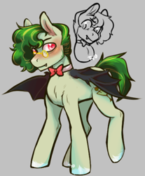 Size: 550x665 | Tagged: safe, artist:tyotheartist1, oc, oc:gin tonic, bat pony, pony, bowtie, bust, commission, glasses, red eyes, simple background