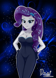 Size: 2488x3457 | Tagged: safe, artist:danielitamlp, rarity, human, equestria girls, g4, my little pony equestria girls: better together, the other side, bare shoulders, bodysuit, breasts, busty rarity, cleavage, clothes, female, hand on hip, high res, legs together, outline, redraw, sexy, sleeveless, solo, strapless, unitard, white outline