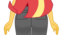 Size: 3000x1618 | Tagged: safe, alternate version, artist:keronianniroro, sunset shimmer, human, equestria girls, ass, bunset shimmer, butt, butt only, camp everfree outfits, clothes, female, heroine, long hair, rear view, shorts, simple background, solo, teenager, tomboy, transparent background, two toned hair, vector, yellow skin