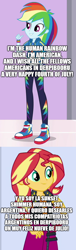 Size: 500x1649 | Tagged: safe, edit, edited screencap, screencap, rainbow dash, sunset shimmer, equestria girls, equestria girls series, 4th of july, argentina, comic, holiday, human sunset, screencap comic, spanish, translated in the description, united states