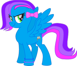 Size: 1148x990 | Tagged: safe, artist:josephlu2021, oc, oc only, oc:azure acrylic, pegasus, pony, my little pony: the movie, bow, bracelet, cute, female, green eyes, hair bow, jewelry, mare, pegasus oc, simple background, solo, spread wings, standing, transparent background, wings