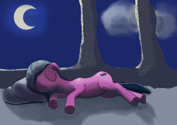 Size: 2000x1415 | Tagged: safe, earth pony, pony, female, lying down, mare, night, on side, sleeping, solo, underhoof