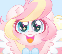 Size: 600x520 | Tagged: safe, artist:ninnydraws, oc, oc only, oc:ninny, pegasus, pony, animated, blushing, bowtie, female, gif, heart, heart eyes, heterochromia, looking at you, mare, solo, wingding eyes