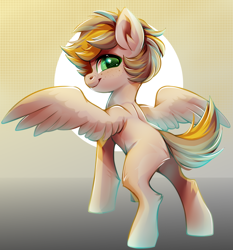Size: 800x859 | Tagged: safe, artist:cabbage-arts, oc, oc only, pegasus, pony, freckles, happy, looking at you, looking back, looking back at you, smiling, smiling at you, solo, spread wings, wings