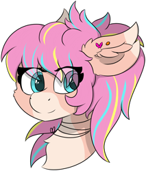 Size: 4921x5777 | Tagged: safe, artist:skylarpalette, oc, oc only, oc:bijou butterfly, earth pony, pony, bust, chest fluff, cute, ear fluff, ear piercing, earth pony oc, female, fluffy, full color, mare, piercing, pink, shading, simple background, solo, transparent background