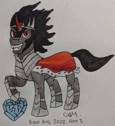 Size: 2771x3015 | Tagged: safe, artist:rapidsnap, king sombra, pony, unicorn, g4, antagonist, atg 2022, cracking, cracks, crystal heart, determined, determined look, evil smile, grin, high res, male, newbie artist training grounds, smiling, traditional art
