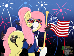 Size: 1600x1200 | Tagged: safe, artist:gray star, derpibooru exclusive, oc, oc:sunny side(gray star), 4th of july, collar, face paint, female, fireworks, flag, glasses, holiday, ponytail, trans female, transgender, united states