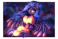 Size: 3000x2000 | Tagged: safe, artist:ask-colorsound, oc, oc only, pegasus, pony, chest fluff, cute, female, looking at you, mare, pegasus oc, smiling, solo, sparkling mane, spread wings, stars, universe, unshorn fetlocks, wings