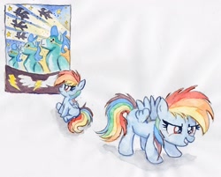 Size: 2000x1604 | Tagged: safe, artist:nedemai, rainbow dash, pegasus, atg2022, female, filly, filly rainbow dash, foal, natg2022, newbie artist training grounds, traditional art, watercolor painting, wonderbolts poster, younger