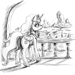 Size: 1000x1000 | Tagged: safe, artist:clarkeotterton, princess celestia, alicorn, pony, fallout equestria, fanfic:dawn's candor, g4, butt, dock, plot, tail, traditional art