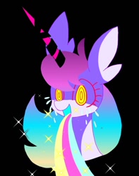 Size: 708x900 | Tagged: safe, artist:stacy_165cut, oc, oc only, pony, black background, bust, female, horn, mare, open mouth, portrait, puking rainbows, rainbow, simple background, solo, sparkles, vomit, vomiting