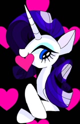 Size: 478x743 | Tagged: safe, artist:stacy_165cut, rarity, pony, unicorn, g4, black background, female, heart, heart background, horn, mare, mouth hold, profile, simple background, solo