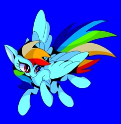 Size: 777x796 | Tagged: safe, artist:stacy_165cut, rainbow dash, pegasus, pony, blue background, female, mare, simple background, solo, spread wings, wings