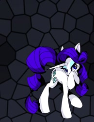 Size: 658x850 | Tagged: safe, artist:stacy_165cut, rarity, pony, unicorn, g4, dark background, female, horn, mare, raised hoof, solo