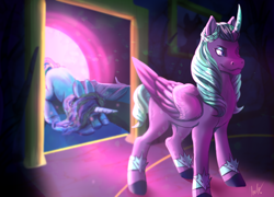 Size: 2124x1527 | Tagged: safe, artist:arky2000, misty brightdawn, opaline arcana, alicorn, pony, unicorn, g5, spoiler:g5, spoiler:my little pony: make your mark, bowing, duo, female, mare