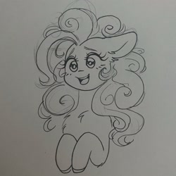 Size: 2048x2048 | Tagged: safe, artist:cherubisous, pinkie pie, earth pony, pony, chest fluff, cute, diapinkes, female, floppy ears, grayscale, mare, monochrome, open mouth, open smile, smiling, solo, traditional art