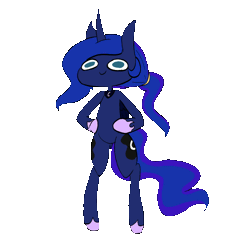 Size: 600x600 | Tagged: safe, artist:unoriginalcharacterpleasesteal, princess luna, alicorn, semi-anthro, alternate hairstyle, animated, female, gif, hoof on hip, hoof shoes, mare, peytral, ponytail, simple background, smiling, solo, transparent background
