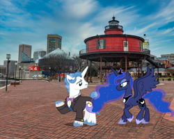 Size: 1920x1536 | Tagged: safe, artist:dashiesparkle, artist:mlplover94, fancypants, princess luna, alicorn, pony, unicorn, baltimore, crown, female, hoof shoes, irl, jewelry, male, mare, maryland, photo, ponies in real life, raised hoof, regalia, stallion