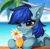 Size: 2342x2272 | Tagged: safe, alternate character, alternate version, artist:airiniblock, oc, oc only, oc:lunar dusk, bat pony, pony, unicorn, beach, chest fluff, cocktail, commission, drink, drinking straw, ear fluff, eye clipping through hair, flower, high res, icon, ocean, palm tree, solo, tree, water, ych result