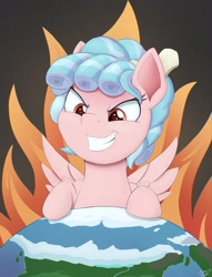 Size: 1912x2500 | Tagged: safe, artist:arcane-thunder, cozy glow, pegasus, pony, g4, atg 2022, earth, evil grin, female, filly, foal, grin, newbie artist training grounds, smiling, solo, spread wings, wings